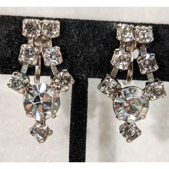 Vintage Rhinestone Drop Screw Back Earrings - Picture 2 of 8